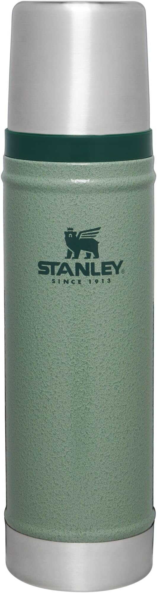 Stanley Classic Legendary Vacuum Bottle 20 oz | Wide Mouth with Leakproof Cup Lid | Keep Drinks Hot or Cold | Packable for Travel | Insulated Stainless Steel Thermos | BPA-Free | Hammertone Green