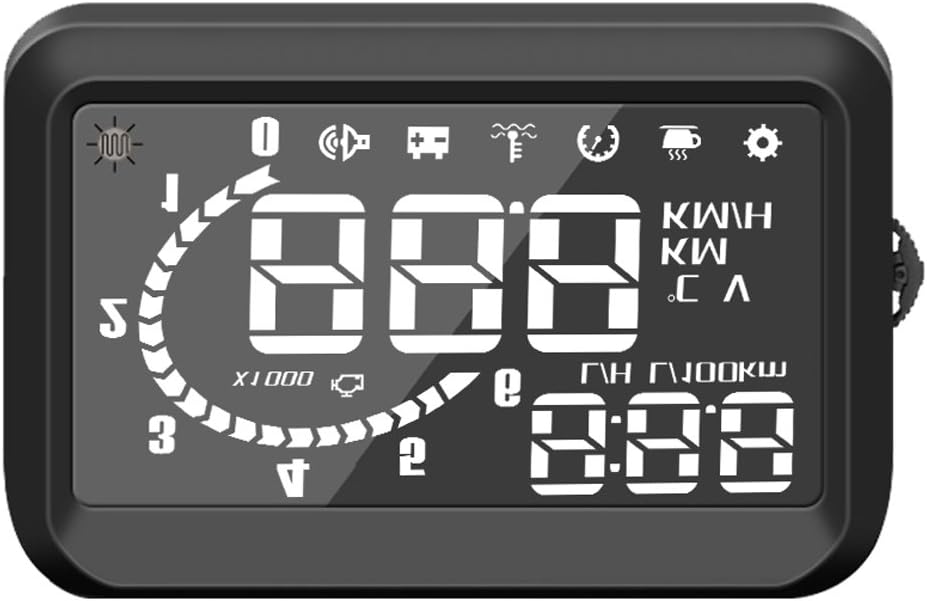 F203 Multi-Functional Super-Bright Car HUD Head Up Display Over-Speed Alarm Fuel Consumption Fatigue Driving Warning Fuel Consumption Windshield Projector Speed Alarm System OBDII Interface