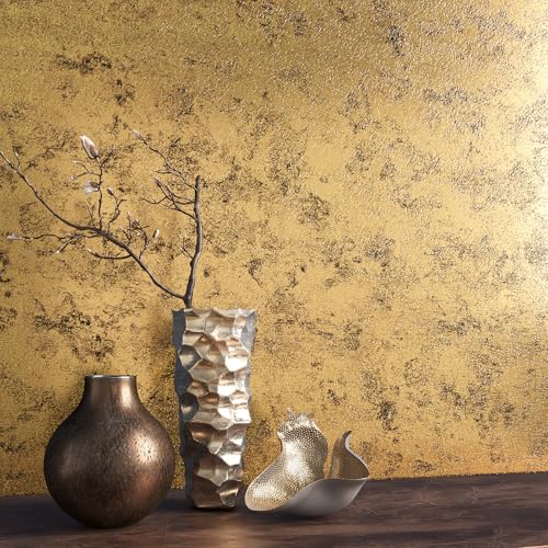 VEELIKE Metallic Wallpaper Stick and Peel Textured Gold Wallpaper for Bedroom Accent Walls 15.7x118 Self Adhesive Gold Contact Paper for Cabinets Drawers Waterproof Removable Gold Vinyl Wallpaper