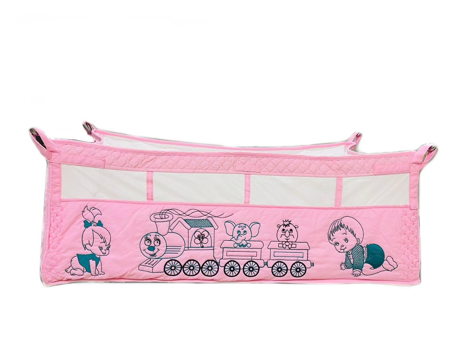 Unique Wholesale Flat Bed Soft Cloth Swing Having Embroidery Kutchi Work with Mosquito Net,Soft Gadi & Pipe-Kit (Pink)