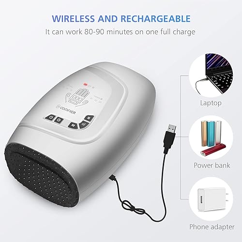 Miniatura 8 de COMFIER Masajeador de manos con calor - Masajeador de manos eléctrico inalámbrico con compresión para artritis y túnel carpiano, 3 modos3 niveles de