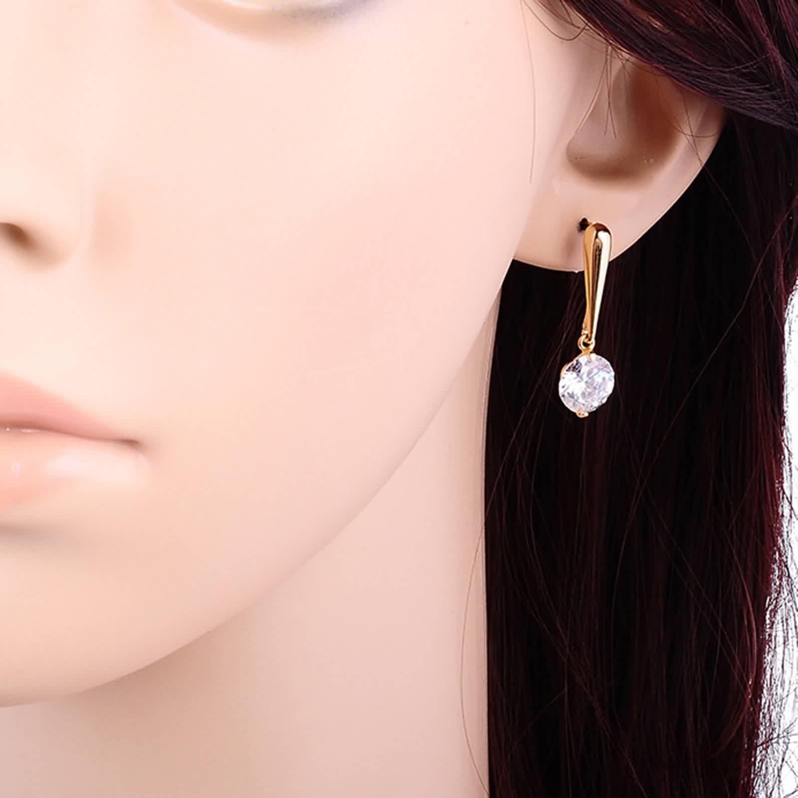 Gelbgold Ohrringe 9K / 14K / 18K Damen, Rund mit Moissanit, Ohrringe Hängend Gold Damen