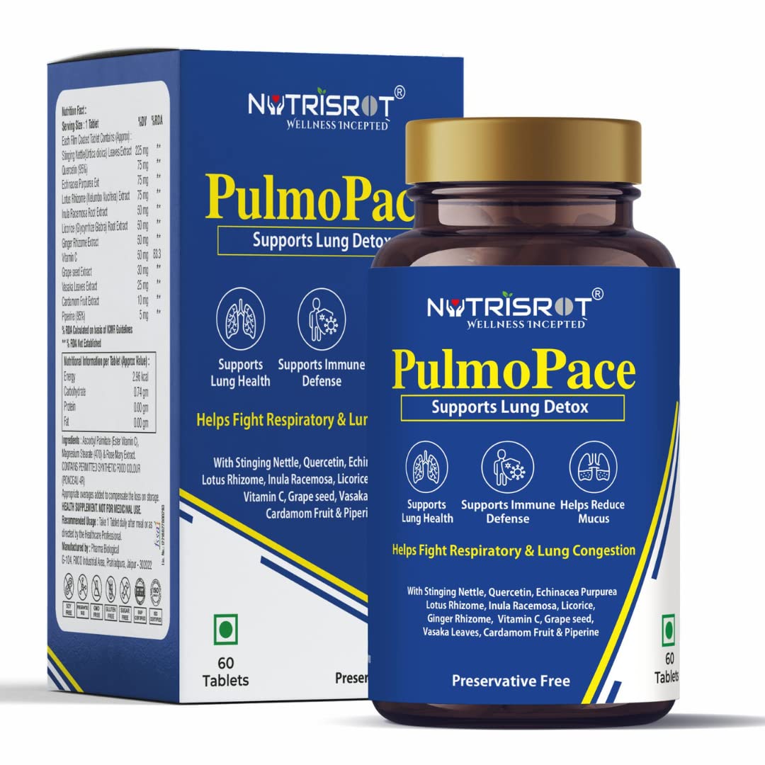 NUTRISROT̖ Pulmopace Lung Detox & Toxin Cleanser for Immune Defense, Healthy Respiration & Congestion Relief| For Men & Women with Licorice Root, Ginger, Grape seed & Vitamin C (60 tabs) (B09MP4HY7V) Amazon Price History, Amazon Price Tracker