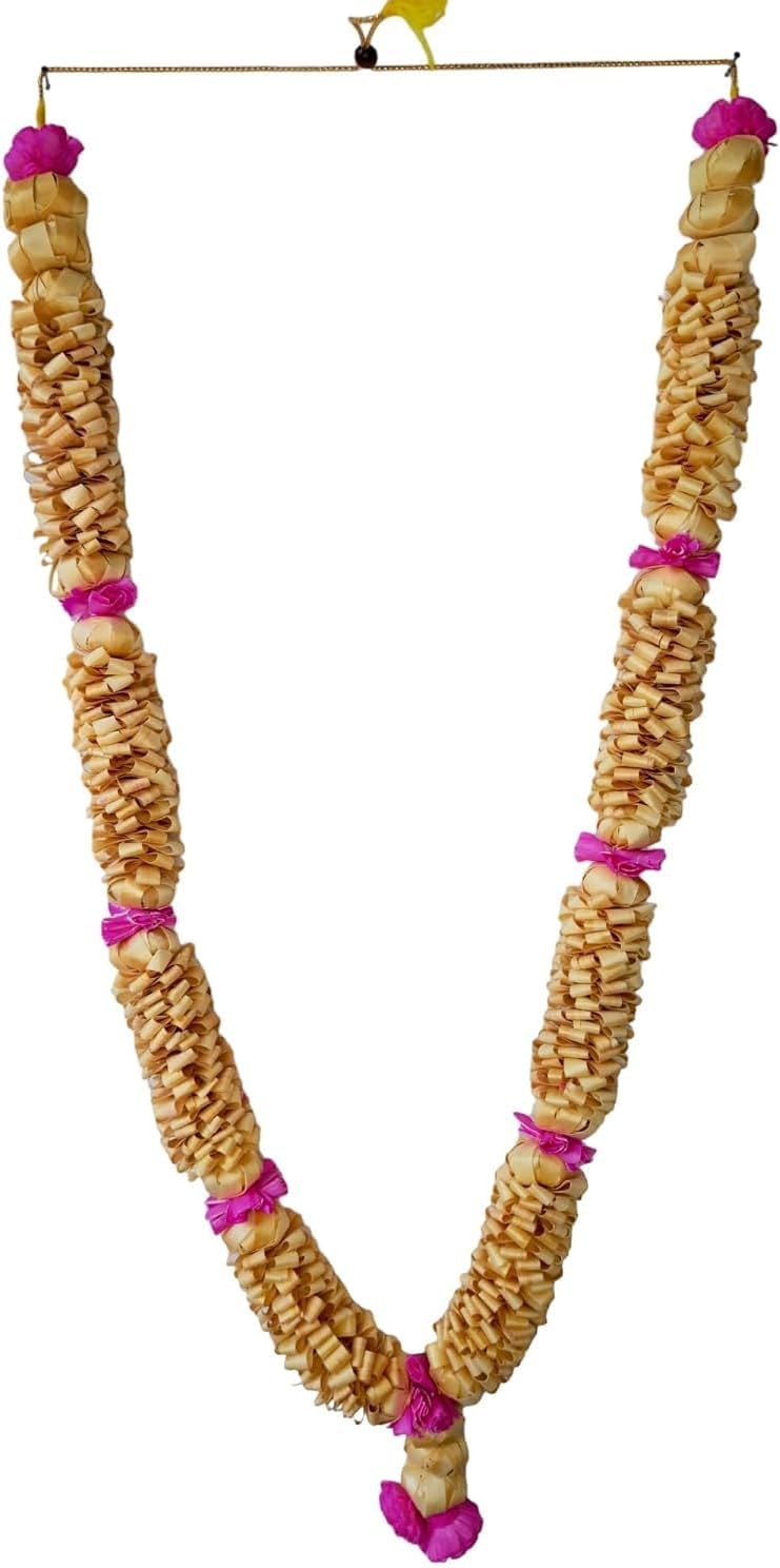 Sandalwood Processed Photo Frame Mala | Chandan Scented Wooden Chaal | Wooden Garland | Traditional Mala for God, Ancestors and Pitra, Pooja Room (28 Inch/70cm) (4 Ghar)