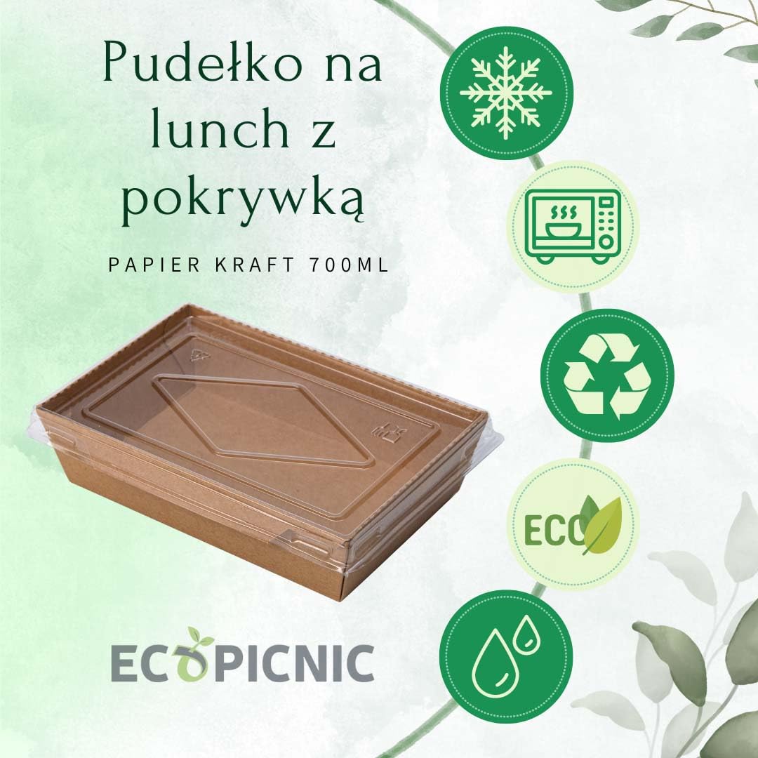 200 sztuk Kraftowych Pudełek Śniadaniowych z Przezroczystymi Wieczkami 700 ml | Jednorazowe Pojemniki na Żywność Na Wynos, Ekologiczne Pudełka do Sałatek, Kanapek
