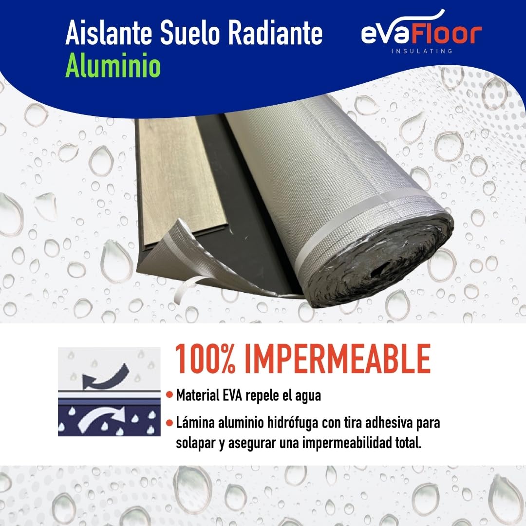 Pack 2 Aislante Suelo Laminado Radiante Aluminio 1x20 metros | Base Aislante Suelo Laminado | Fabricado con Base de Eva 2mm + Lámina Aluminio | Incluye Adhesivo