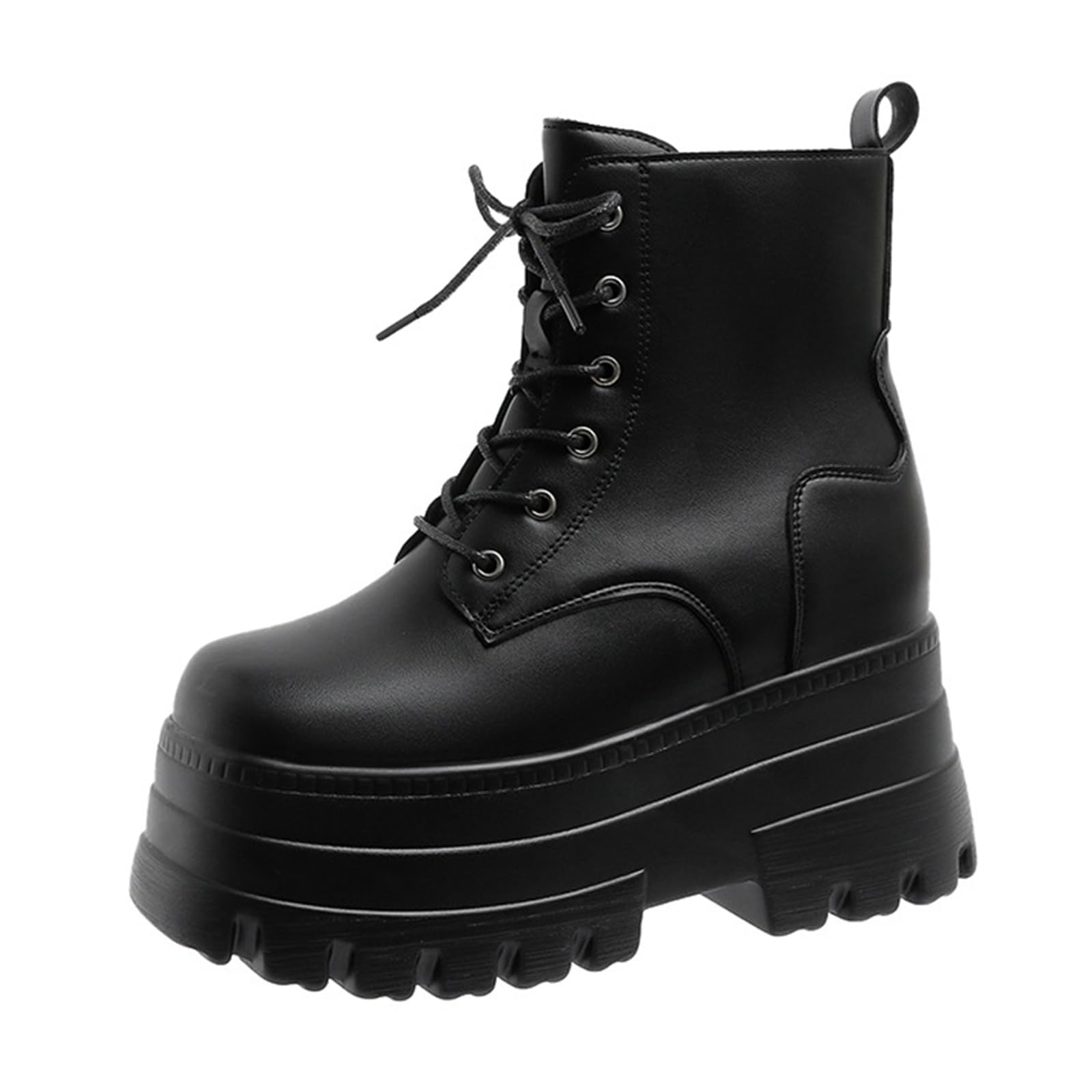 Womens Chunky Platform Gothic Ankle Boots Fashionable Round Toe Lug Sole Non-Slip Lace-Up Stylish Combat Boots