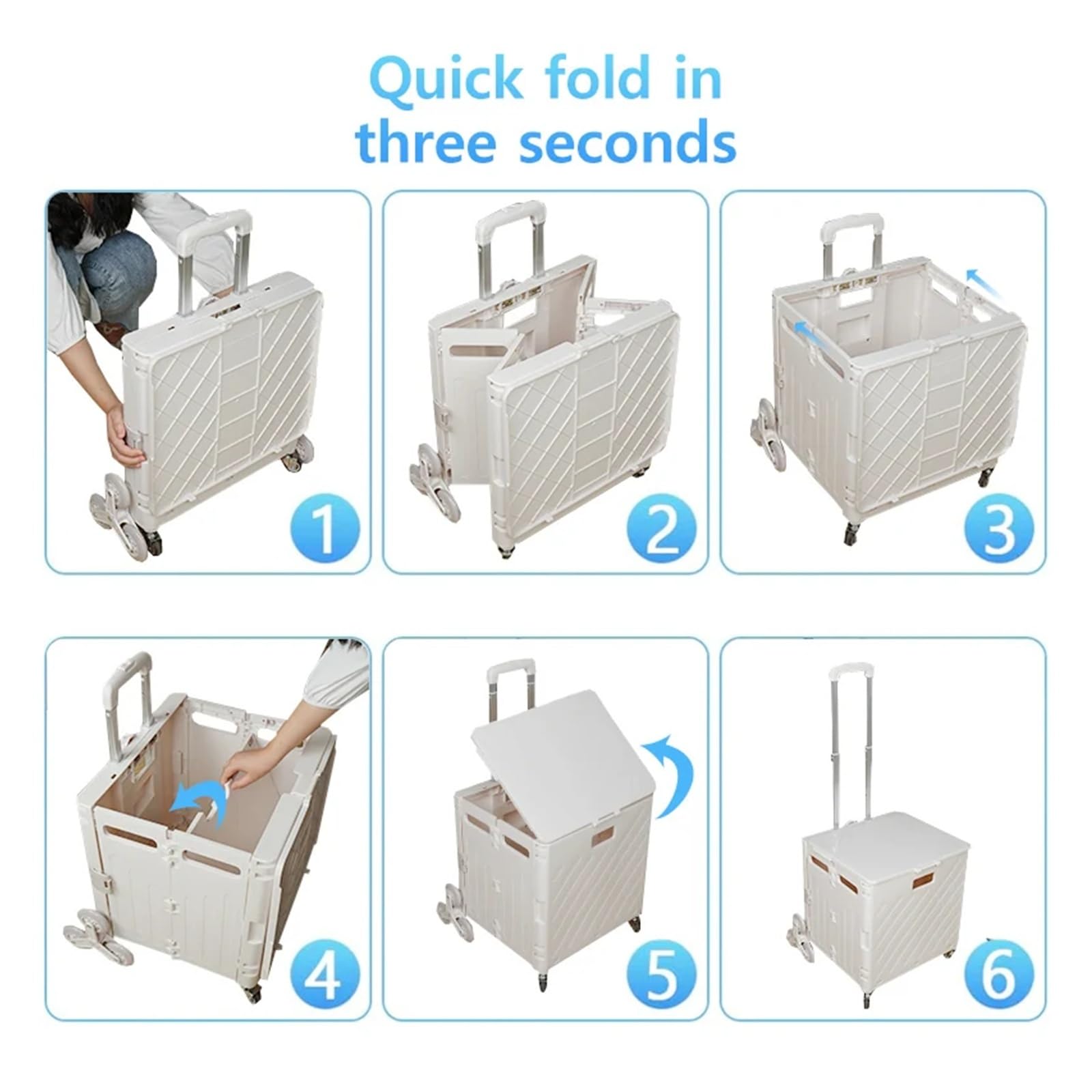 Multifunktionaler, Zusammenklappbarer Einkaufswagen, Kletter-Express, Kleiner Ziehwagen, for Zuhause, Outdoor, Camping, Lebensmitteleinkaufswagen, 8 Räder Mehrzweckwagen