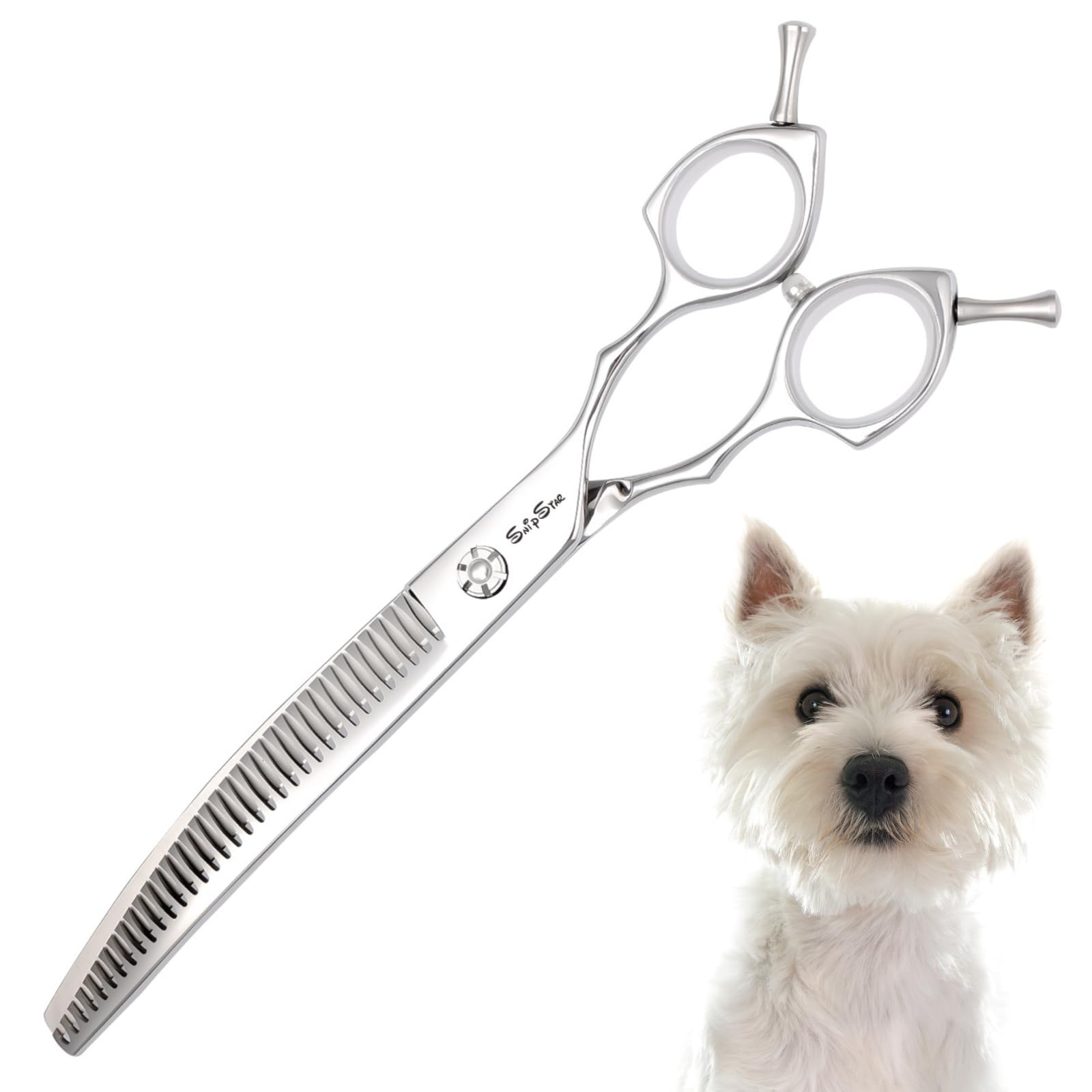 7.5in Curved Chunker Dog Grooming Scissors, 35 Teeth Professional Dog Cutting Scissors, 25 Degree Bend High-end Shears for Pet Groomers or Family Use,