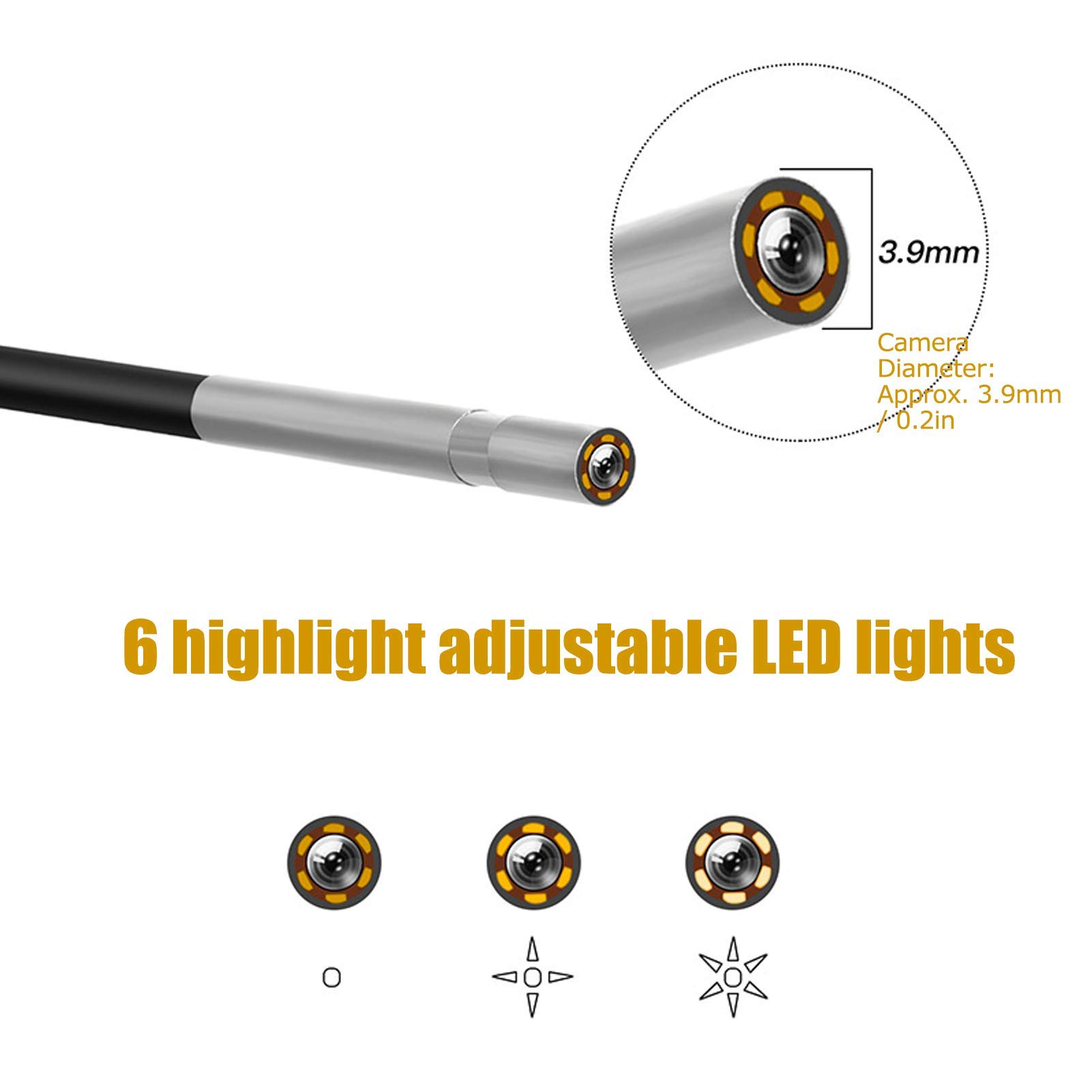 P30 Endoscopio LCD de 3.9 mm 4.3in, Boroscopio 1080P, Cámara de Endoscopio de Inspección de Tuberías, con 6 Luces LED Ajustables, para Inspección de Automóviles, Inspección de Tuberías(5m)