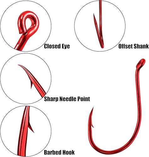 Miniatura 9 de Dr.Fish Paquete de 100 ganchos de pesca para pulpo vivo, gancho de cebo vivo, níquel negro, afilado, compensación, pesca, bagre, lubina, anzuelos de