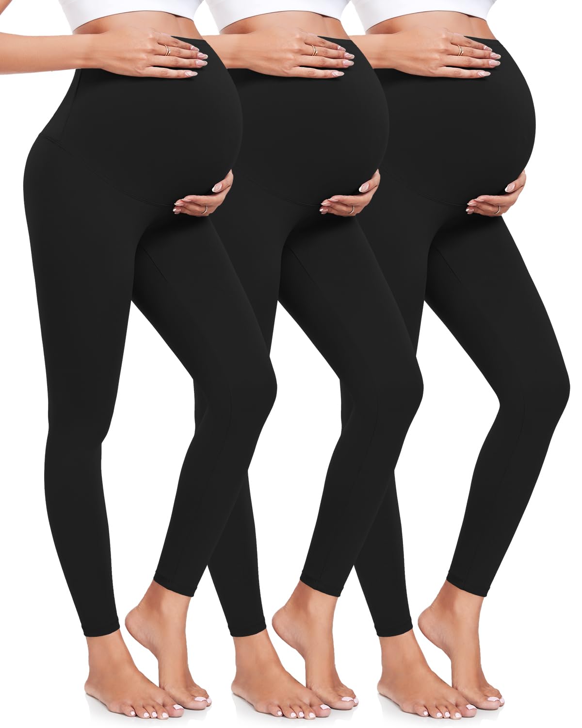 yeuG 3 Pack Women's Maternity Leggings Over The Belly Bump Pregnancy Yoga Pants Activewear Workout Leggings for Women