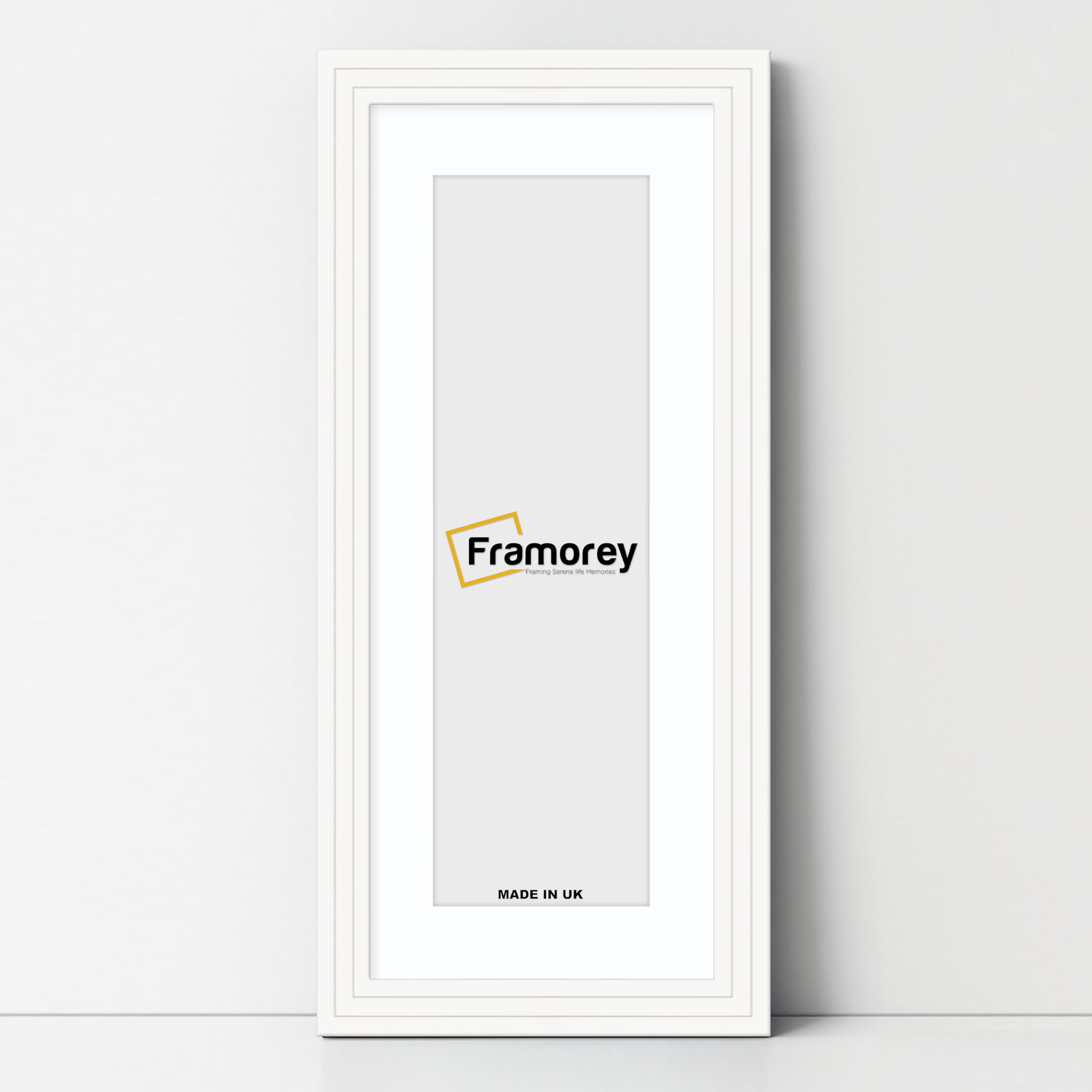 FRAMOREY Panorama Step Style Wooden Effect Picture Frame, 20x9" Size White Photo Frame With 16x5" Size White Mount, Photo Print Frames, Wall Hanging Poster Frame, Best Photo Frames For Living Room