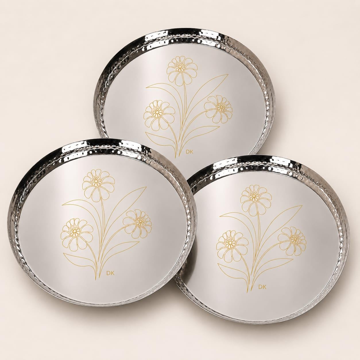 Buy DK ASHAPURA Stainless Steel Hammered Finish Thali Set of 3