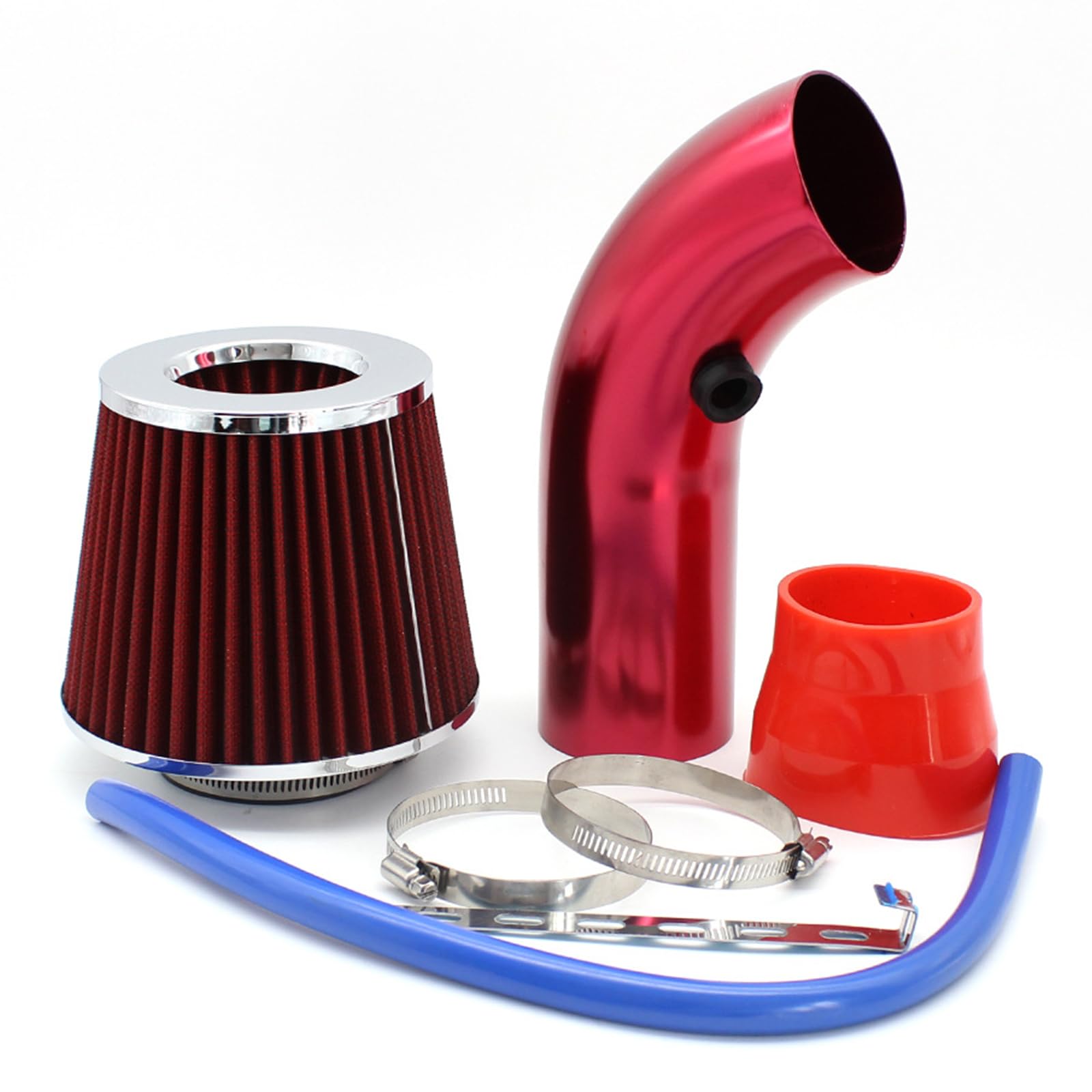 Autosportluchtfilter, 76 mm, 3 inch, universele luchtkoeling, luchtinlaatfilterkit, universeel koolstofvezel, luchtinlaatsysteem met slang (blauw