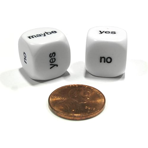 Set of 2 D6 16mm Yes, No, Maybe Decisions Dice - White with Black Letters