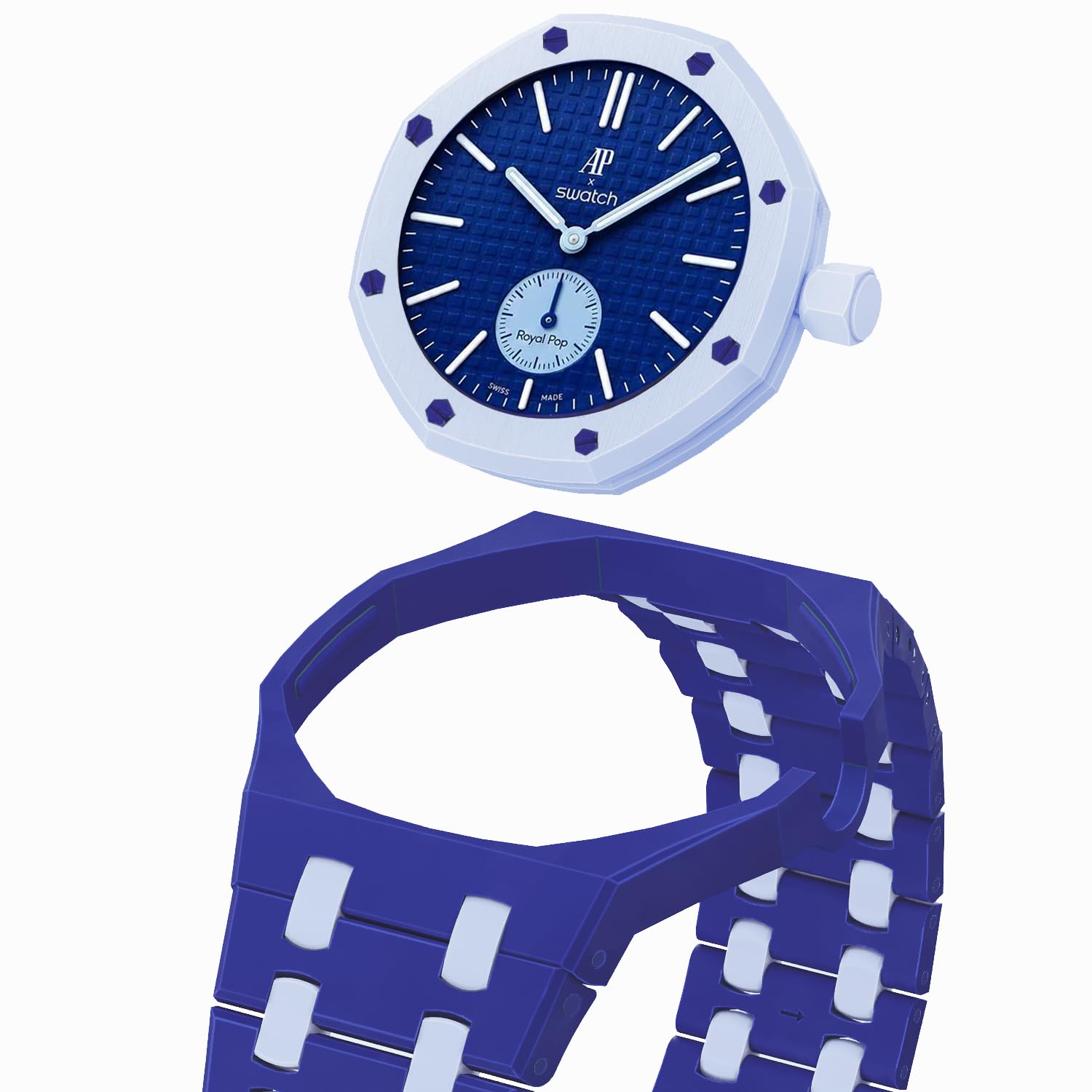 YKNIUFLY Biokeramik-Uhrenarmband und Gehäuse, kompatibel mit Swatch Royal Pop, 3-Uhr-Krone, Ersatz-Mod-Zubehör für Damen und Herren