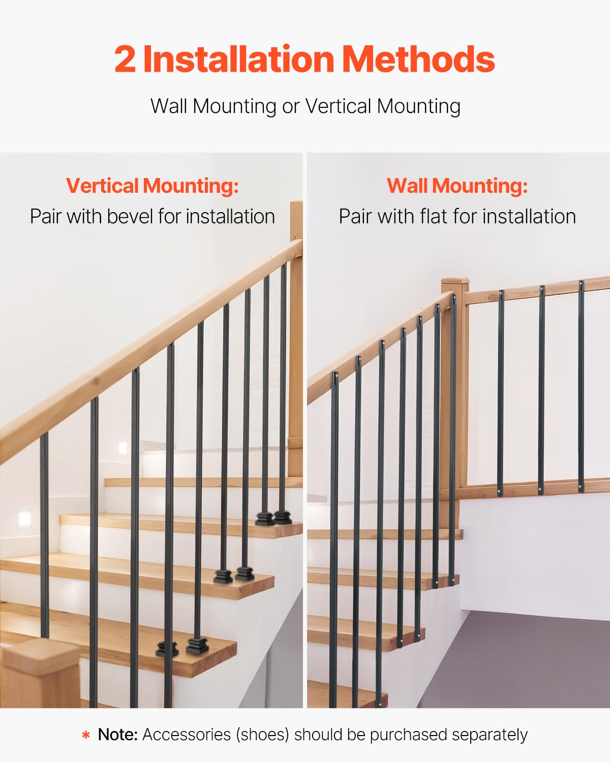 VEVOR 31 Pack 44 Inch Stair Balusters, Carbon Steel Square Hollow Spindles, Corrosion-Proof Indoor & Deck Railing with Pre-Drilled Holes, Matte Black Finish