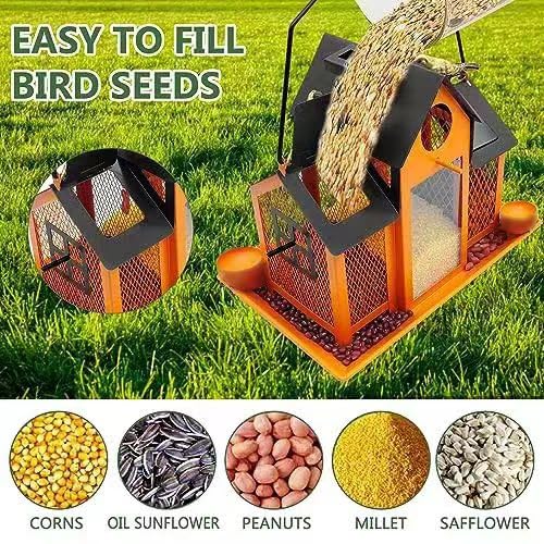Comedero solar para pájaros para colgar en el exterior, comedero de metal para pájaros silvestres para exteriores, comedero grande para pájaros cardenales, casas de pájaros, naranja 4