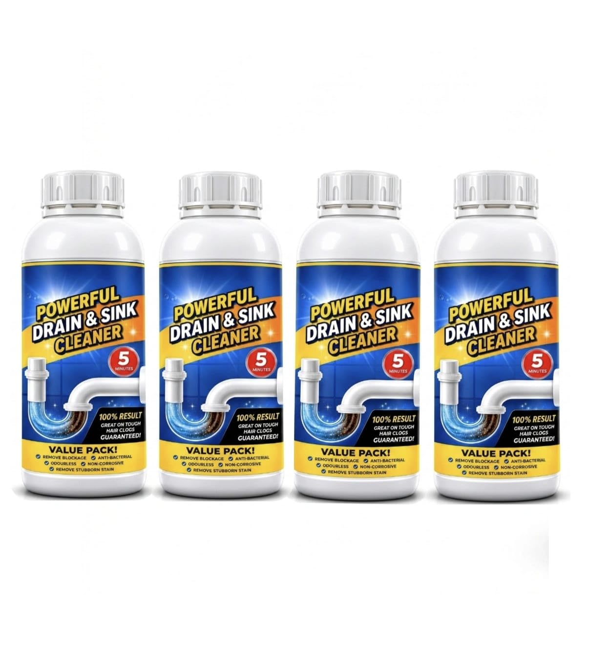 Powerful Drain and Sink Cleaner Liquid for Kitchen Bathroom Pipe Cleaning Fast Acting Liquid Solution for Regular Drain Maintenance and Cleaning (4Pcs)-image-8