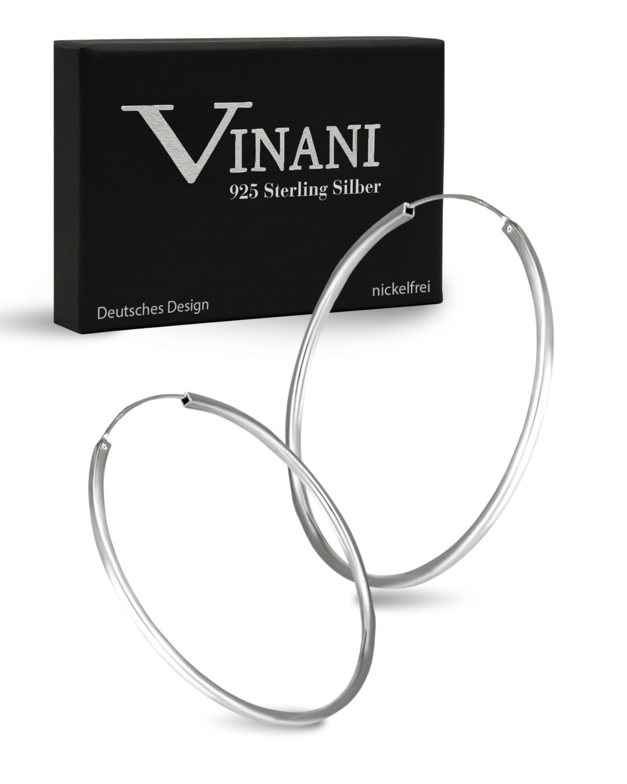 VINANI Klapp-Creolen aus 925 Sterling Silber I Nickelfreie Ohrringe für Damen I Glänzende Oberfläche mit Anlaufschutz I Allergikerfreundlich I Handarbeit in Juweliersqualität I 2CRG