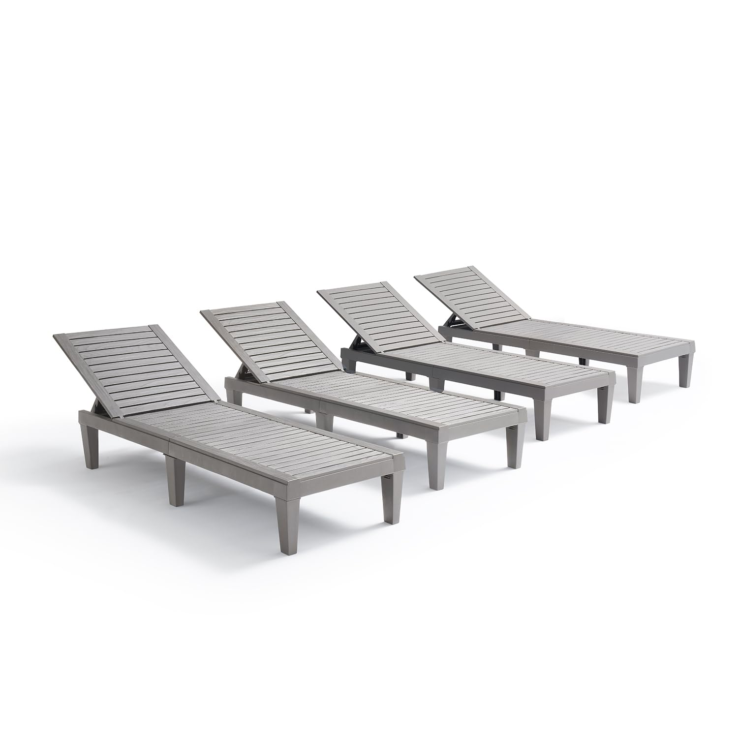 Nestl Patio Chairs - Grey Chaise Lounge Chair Outdoor, 5-Position Adjustable Sun Tanning Chair, Waterproof Pool Lounge Chairs Set of 4, Reclining Lawn Chair, Lightweight Outdoor Lounge Chairs