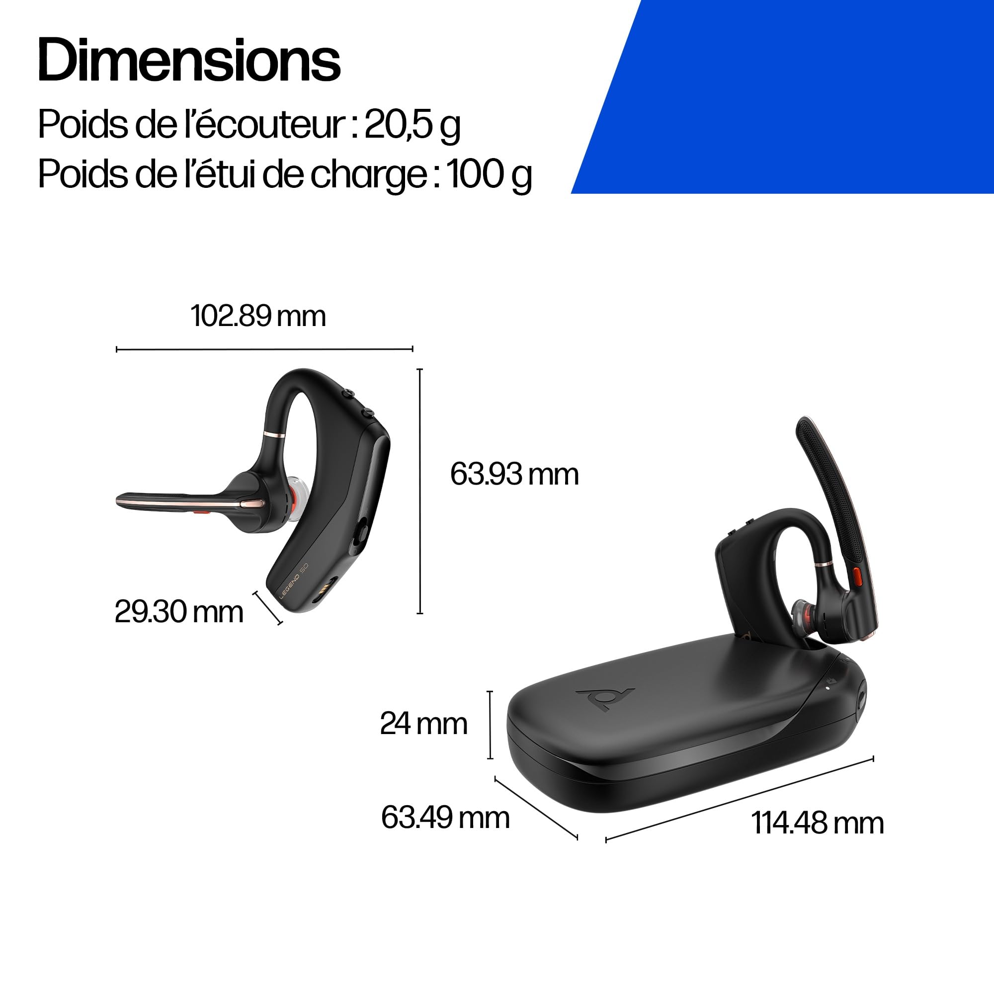 Poly Voyager Legend 50-M Casque UC avec Quatre Microphones, Annulation du Bruit, Technologie Noise Block, étui de Charge Portable, capteurs intelligents, Commandes Rapides