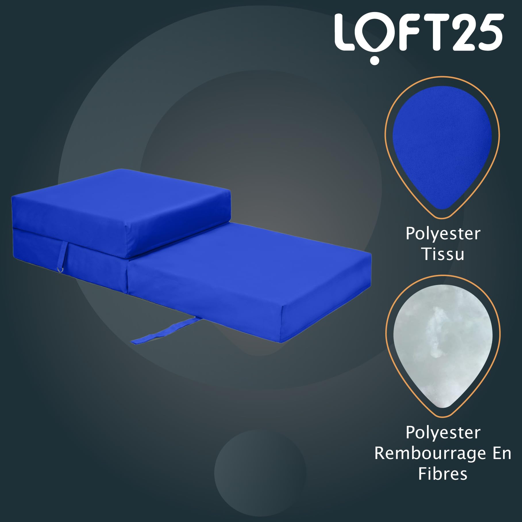Loft 25 Lit en Z Pliable et imperméable | Matelas cubique avec Fermeture et poignée de Transport | Futon pour invités dans Le Salon de la Chambre à Coucher | Chaise Confortable (Bleu)