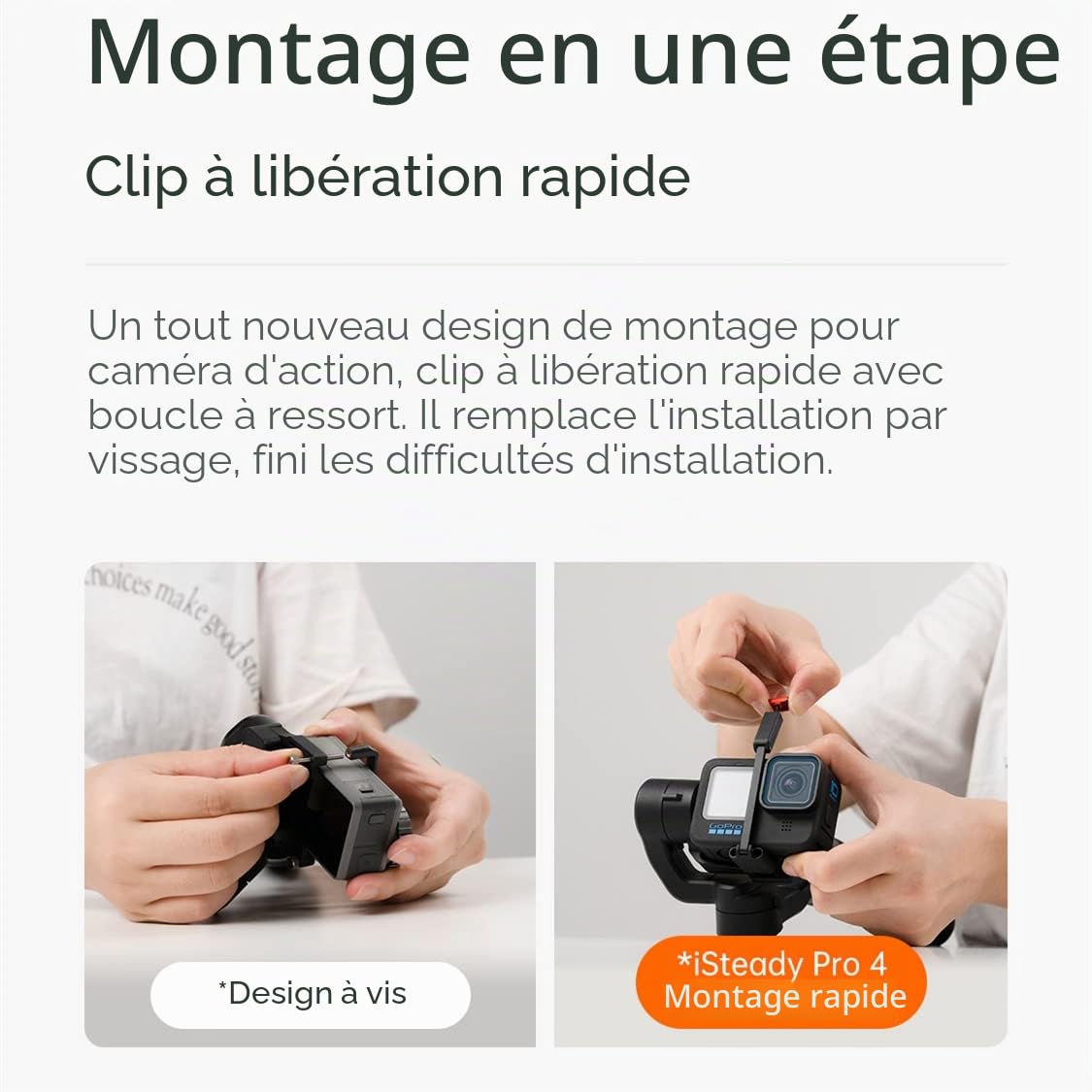Hohem iSteady Pro 4 Caméra d'action Gimbal 3-Axe Stabilisateur anti-éclaboussures pour GoPro Hero 13/12/11/10/9/8/7/6/5/4/3,DJI OSMO Action,Insta360 ONE R,Sony RX0,Montage rapide,14 heures d'autonomie