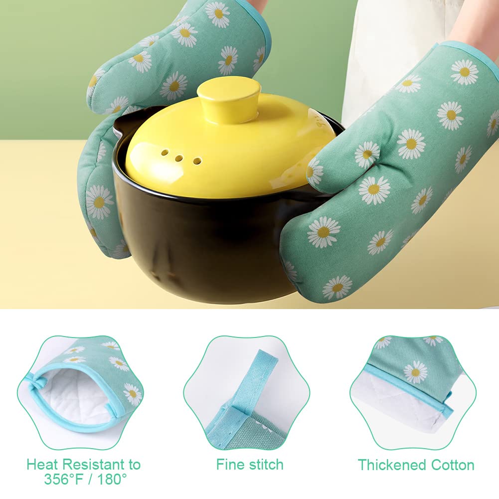 AUAUY Oven Mitts and Potholders, 1 Pair Oven Mitts and 2 Pot Holders, BBQ Gloves Heat Resistant - Image 2