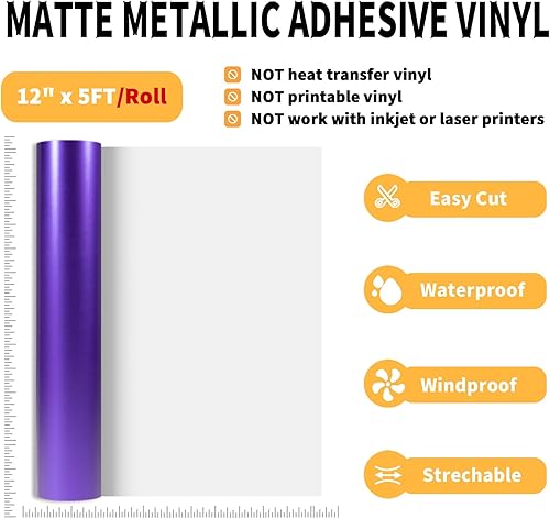 Miniatura 4 de AHIJOY Vinilo adhesivo permanente metálico mate morado satinado de 12 x 5 pies, vinilo adhesivo para calcomanías, tazas, proyectos de bricolaje,