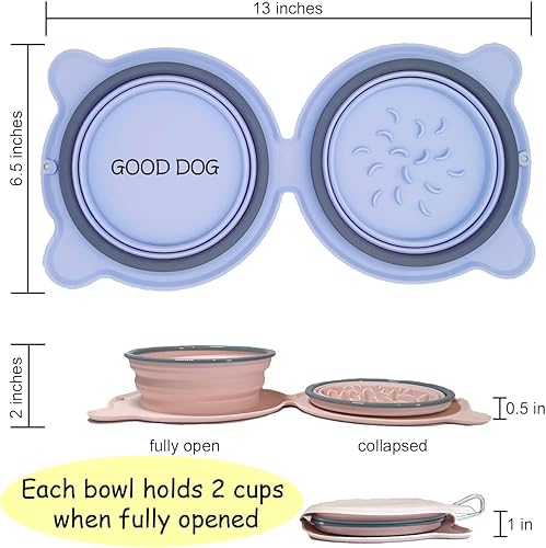 Miniatura 3 de Good Dog - Cuencos dobles plegables para perros, bordes reforzados duraderos, cuencos de comida y agua de viaje, cuenco plegable para alimentación