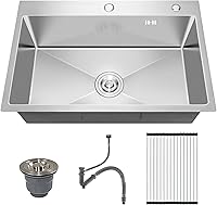 DuyviSteil 33x22 Inch T304 Stainless Steel Single Bowl Drop-In Kitchen Sink Workstation for RV & Prep Kitchen