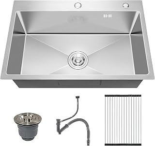DuyviSteil 33x22 Inch T304 Stainless Steel Single Bowl Drop-In Kitchen Sink Workstation for RV & Prep Kitchen