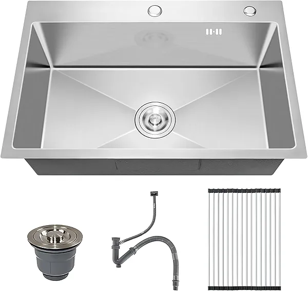 Vivrhintty 33x22 Drop in Kitchen Sink, 10" Deep Large Top Mount Single Bowl Sinks Nano Coating Stainless Steel Kitchen Laundry Room Sinks with Accessories