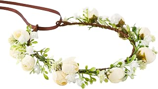 KorViSHOW Handmade White Flower Crown Headband for Women - Floral Headpiece for Weddings, Brides, Cosplay, Festivals & Parties