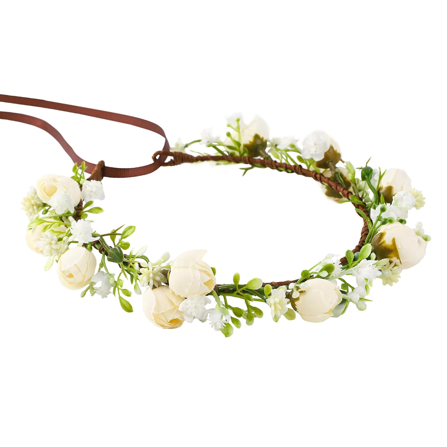 KorViSHOW Handmade White Flower Crown Headband for Women - Floral Headpiece for Weddings, Brides, Cosplay, Festivals & Parties