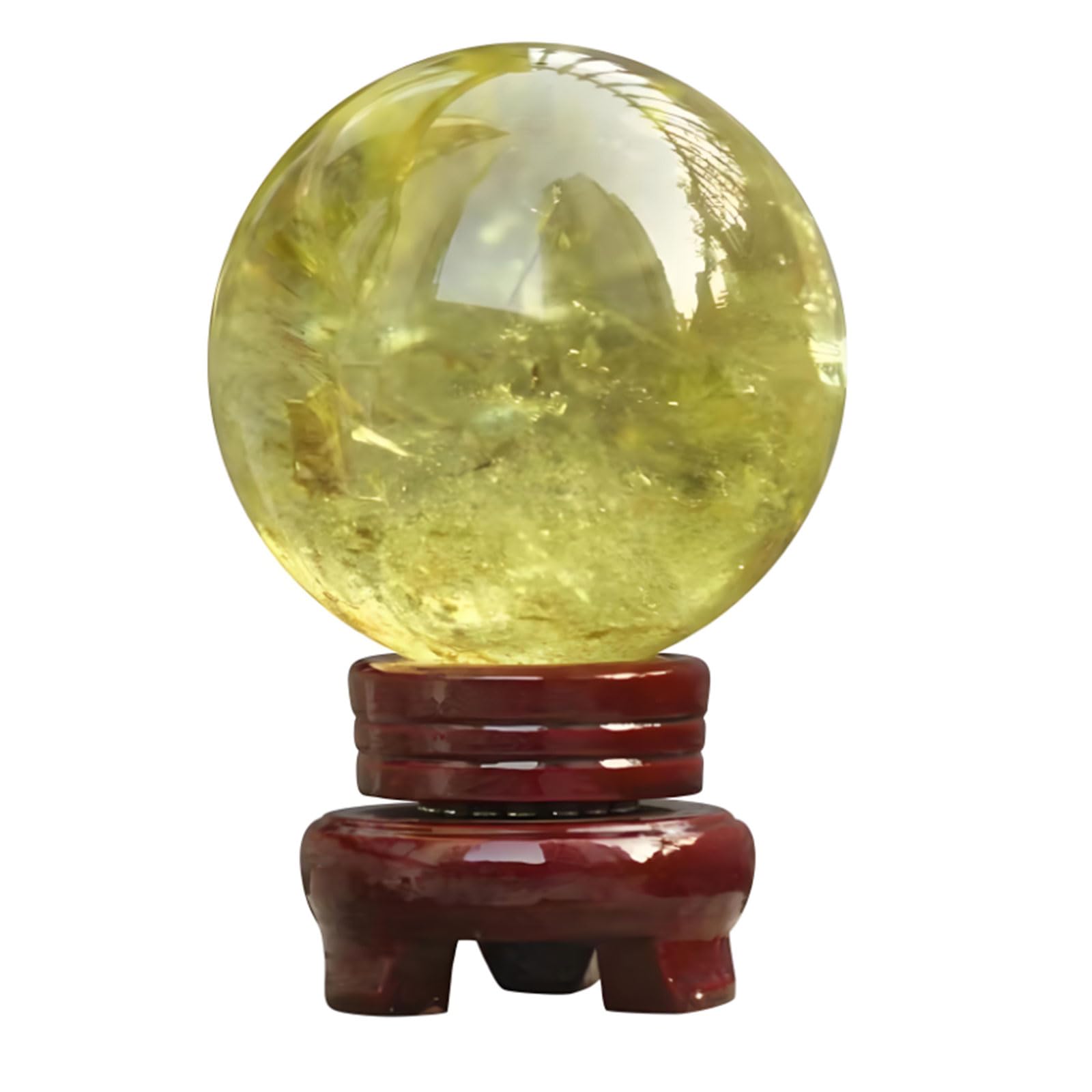 DSZUJTYROP Feng Shui Citrine Crystal Ball Magic Gemstone Sphere Sculpture Figurine with Wood Stand for Wealth Luck Success Home Office Decoration,7~8cm