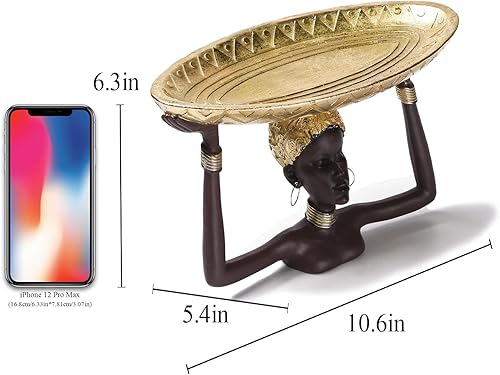 Miniatura 2 de BRABUD Bandeja de resina de la estatua de la muchacha africana tribal para el anillo de la joyería del caramelo fruta, sala de estar mesa de comedor
