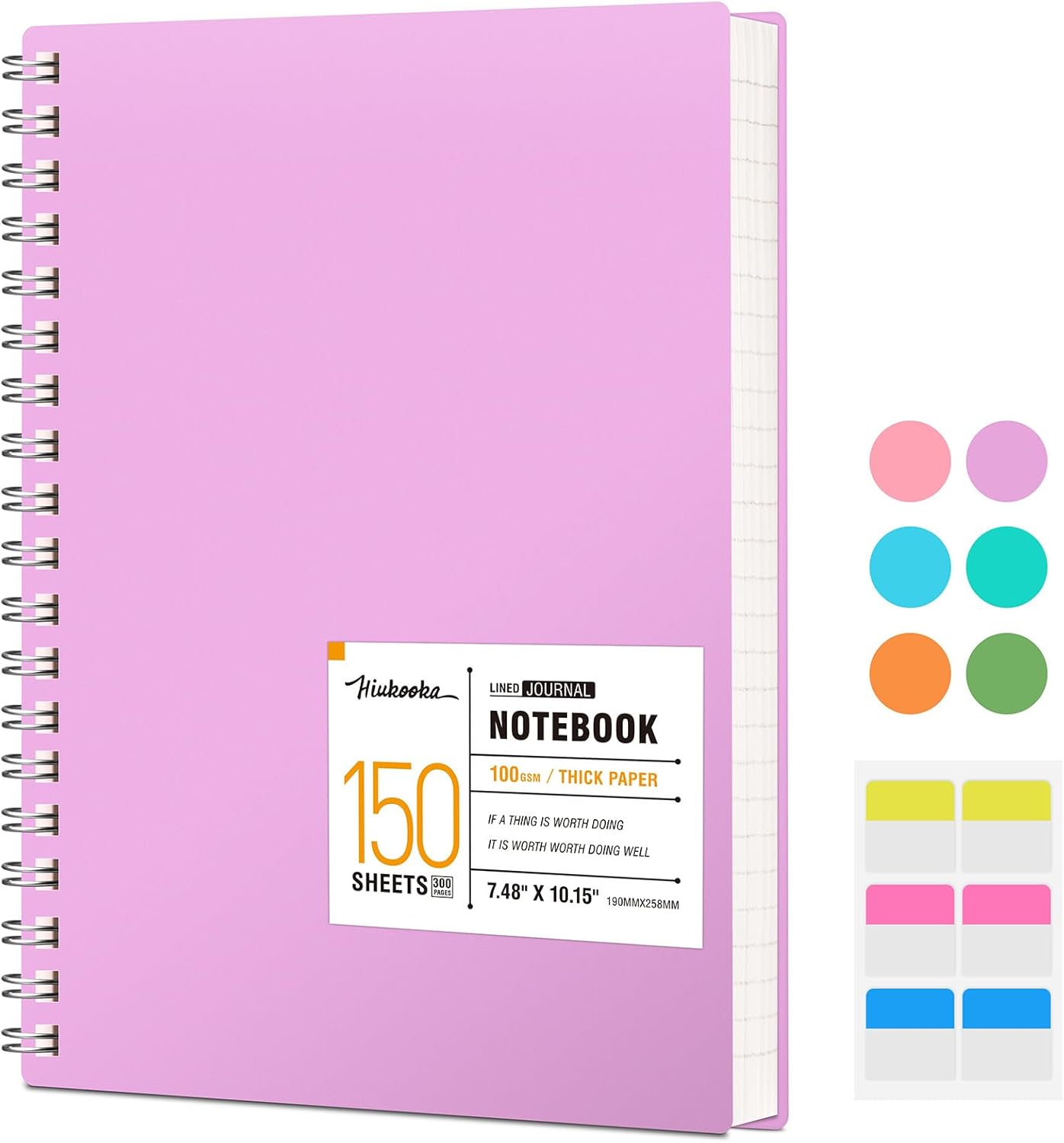 HIUKOOKA Spiral Notebooks B5 Wirebound Lined Notebooks, 300 Pages Notebook Journal 19 x 25cm