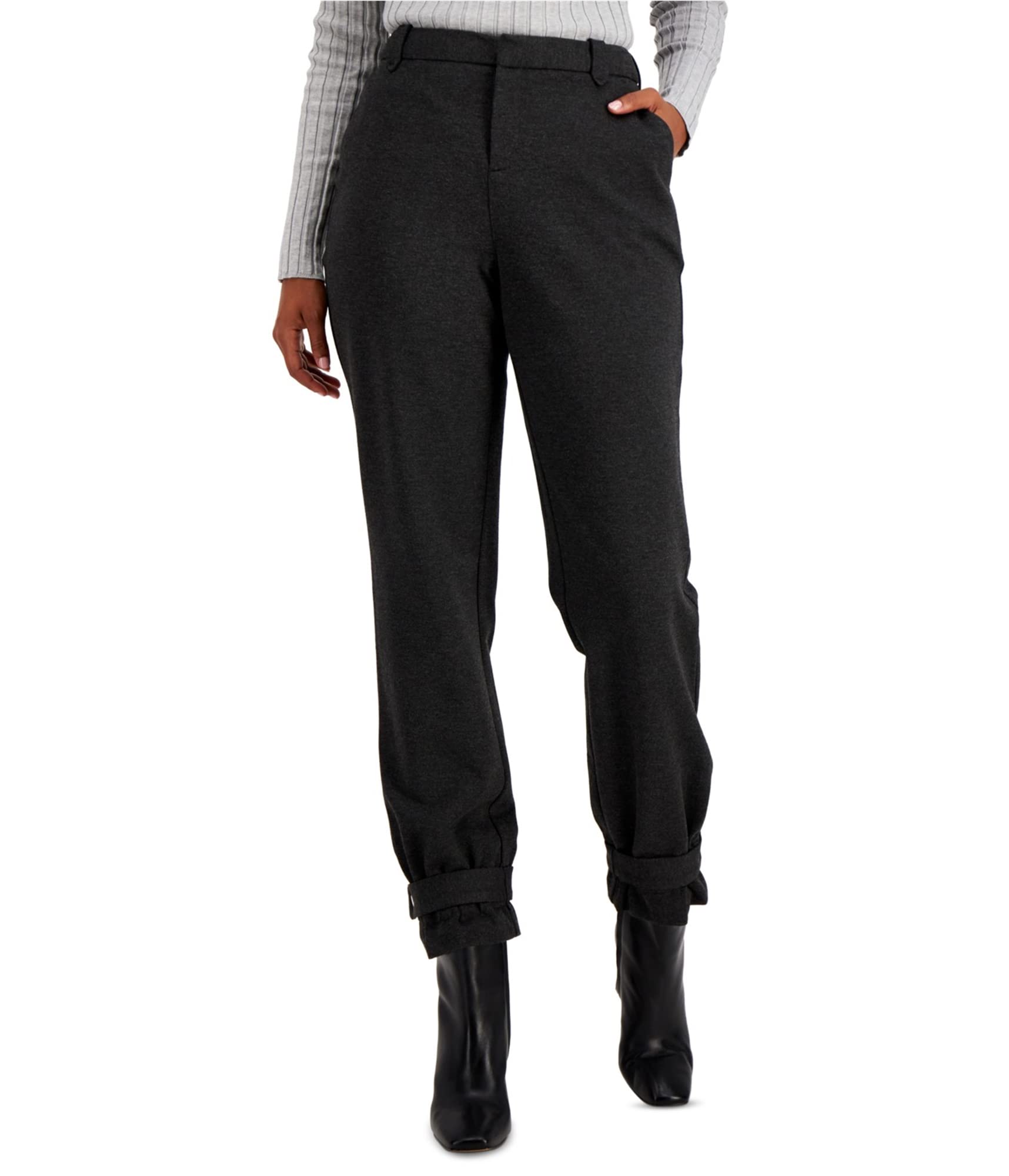 I-N-C Womens Belted Hem Casual Trouser Pants Grey 10