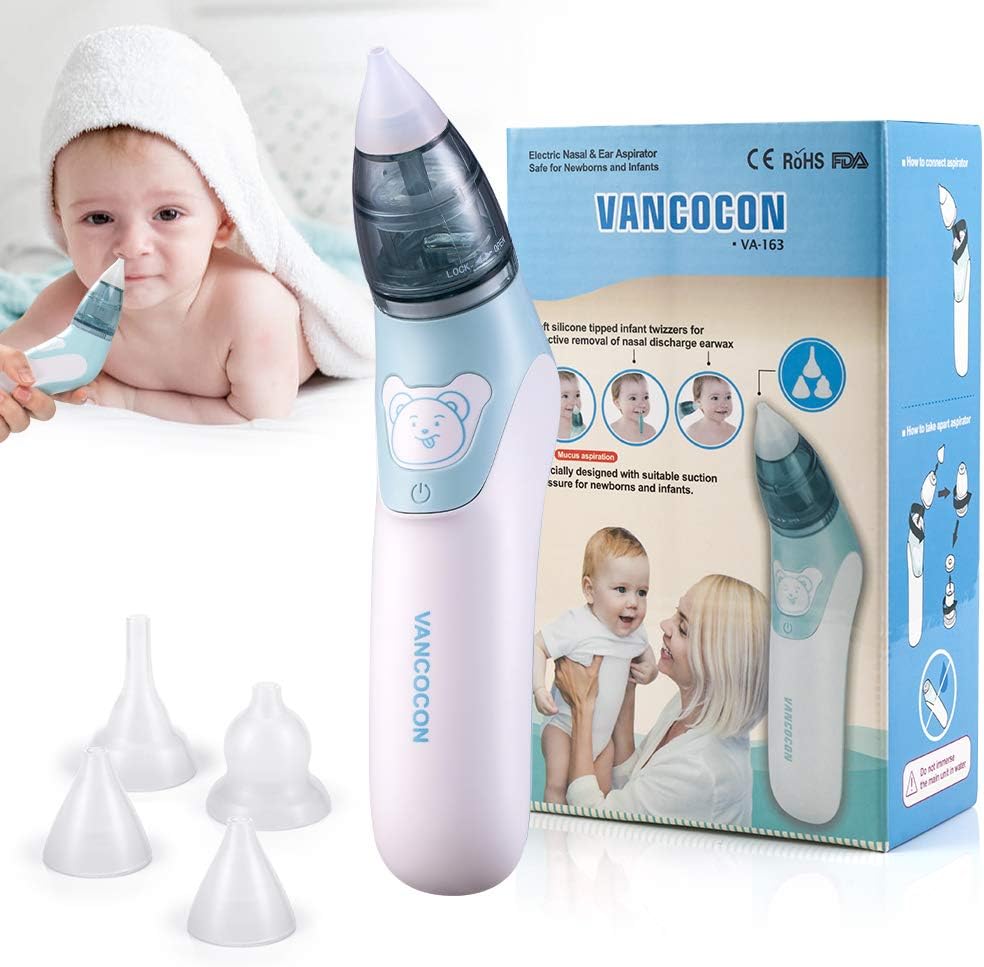 Nasal Aspirator, Uman® 2 in 1 Baby Nasal Aspirator & Ear Wax Remover, Electric Baby Nose Cleaner with 4 Silicone Nozzles for Newborns, Toddlers