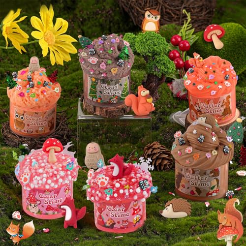 Image of LAWOHO 6 Packs Forest Slime Kit - Clear, Butter, Cloud Slime Making Kit, Slimes for Kids with Animal Add-ins, 360ml Slimes Kits for Boys & Girls Birthday Halloween Christmas Easter Gifts Party Favors