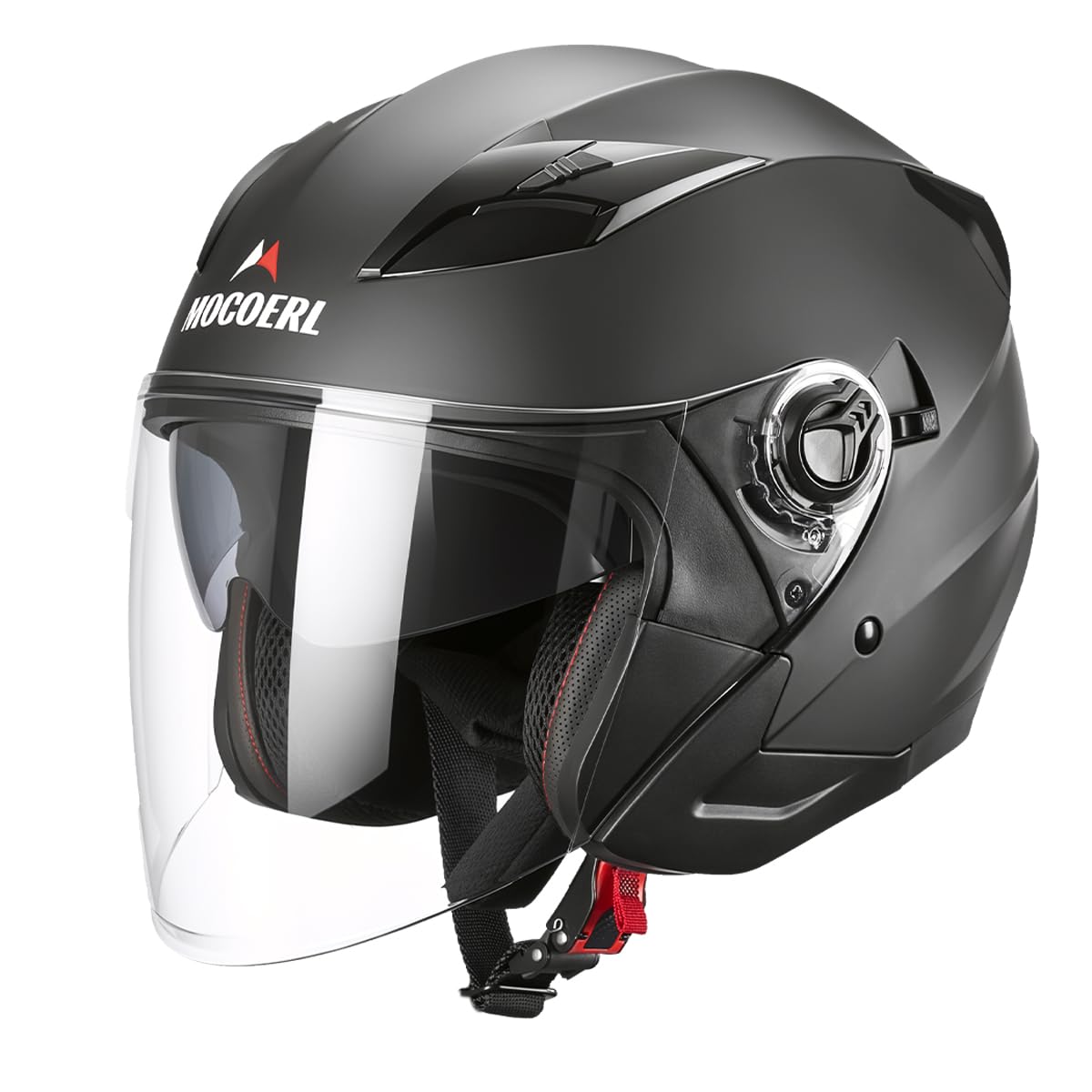 MOCOERL Cascos Jet para Hombre y Mujer Casco de Motocicleta Casco Scooter Doble Visera Homologación ECE2206 Negro Adulto Vintage 3/4 Casco