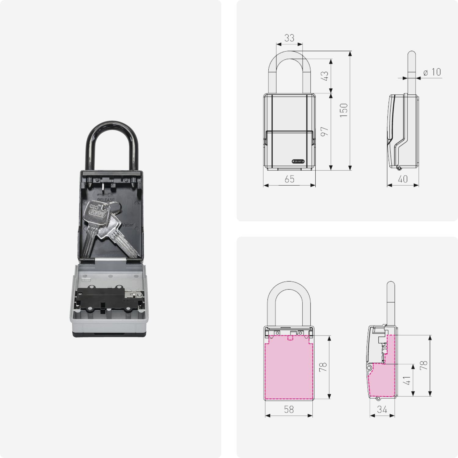 ABUS KeyGarage 737 Mini - Cassetta per Chiavi con Archetto per il Fissaggio - per Fino a 8 Chiavi o Piccoli Oggetti di Valore - Nero-Argento