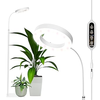 PRONORO Indoor Plant Lights, Full Spectrum Indoor Growing Lights for Plants, Height Adjustable, Flexible Gooseneck, 24W, White