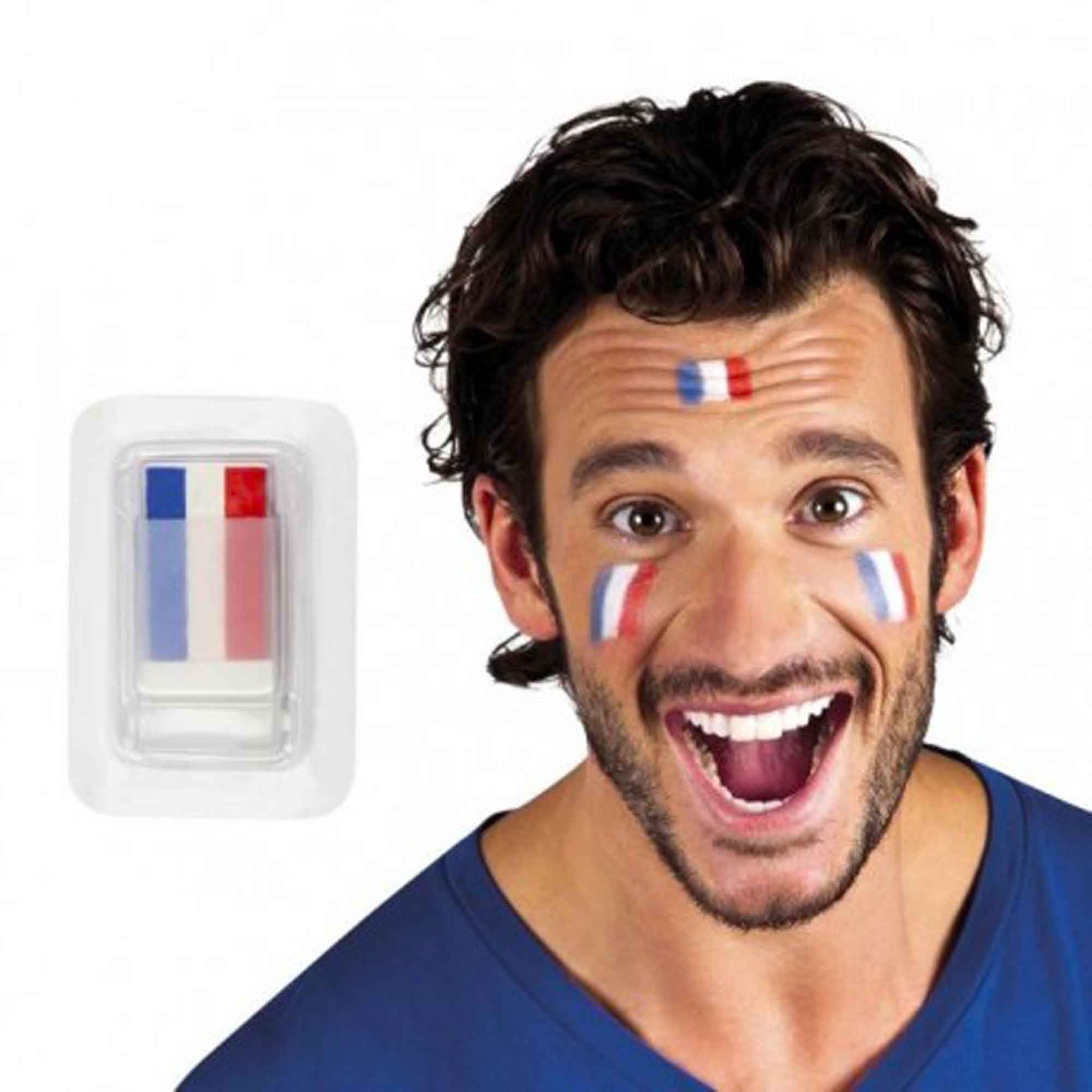 THE REPLICANT Stick Maquillage France Bleu Blanc Rouge – Peinture Faciale Supporter Tricolore 4,5 x 3 x 1 cm Sûr pour la Peau pour Match de Foot, Rugby et Fete Nationale 14 Juillet