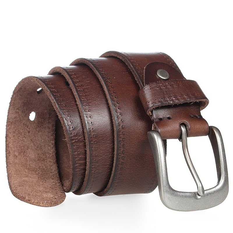 Cinturón Ajustable de Cuero Genuino, Cinturón de Hombre con Hebilla de aleación, cinturón Vaquero sin Capas de Cuero Vintage, cinturón clásico(Black,125)