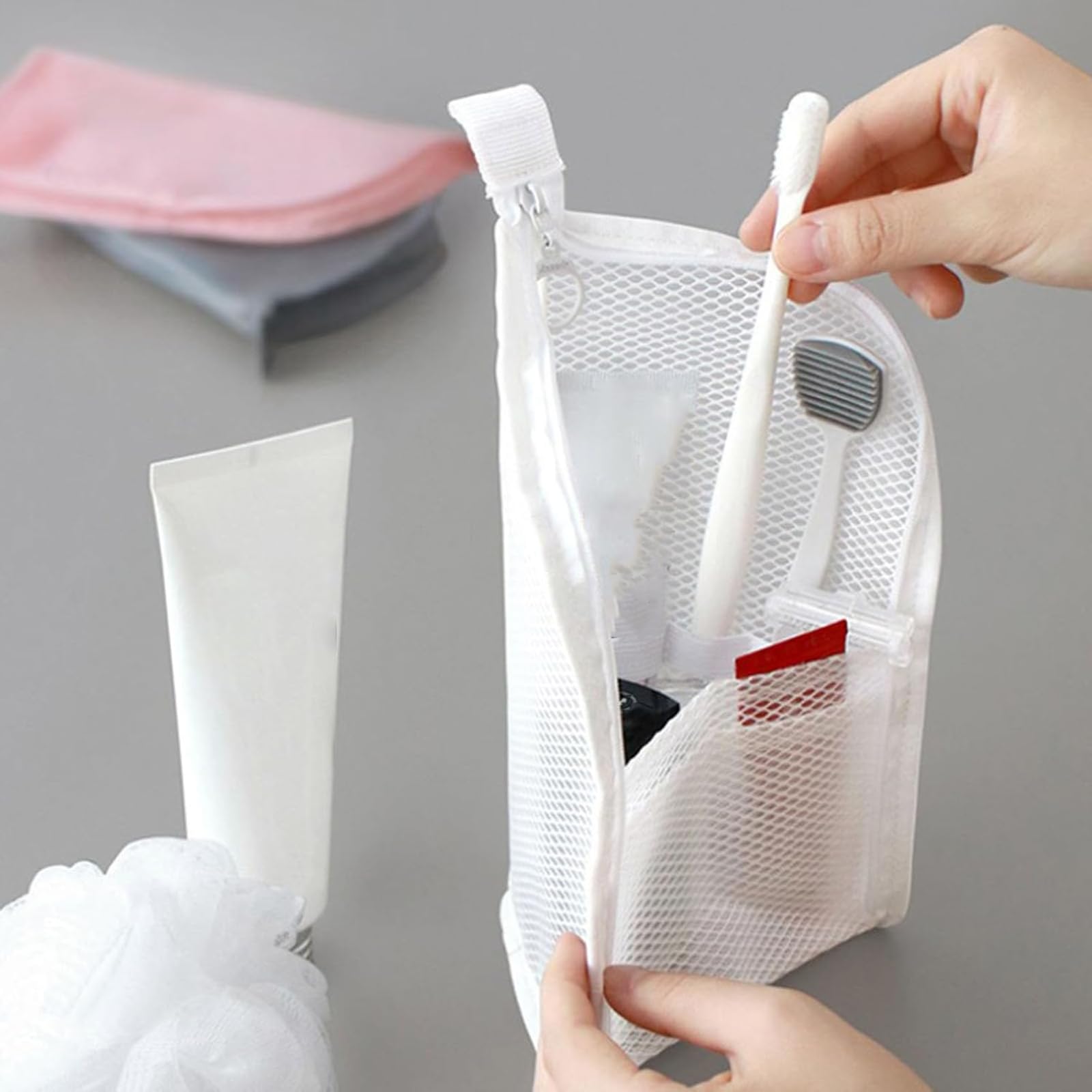 Beauty case con piedi, in rete EVA, grande capacità, impermeabile, portatile, leggera, da viaggio, pieghevole, trasparente, da appendere, resistente all'acqua (mix di 4 pezzi)