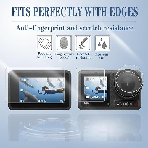 Miniatura 3 de Protector de pantalla (6+1 unidad) compatible con dji osmo action 4, película de vidrio templado de alta definición cobertura completa y funda de
